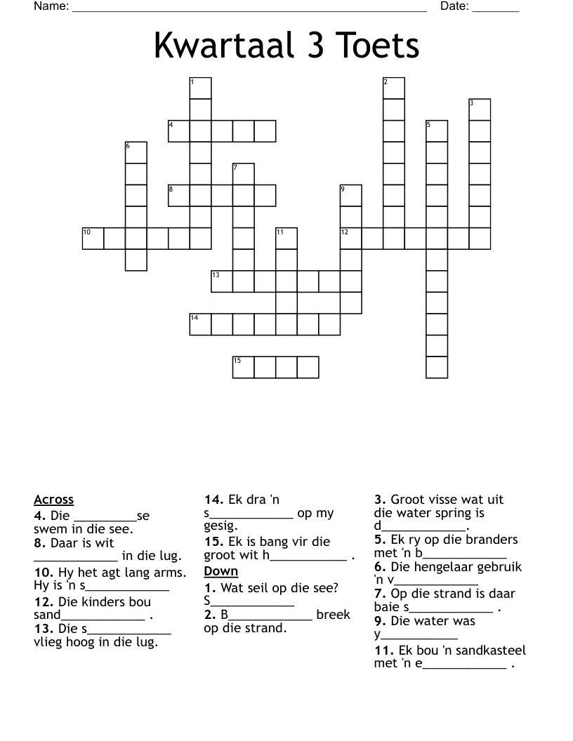 Kwartaal 3 Toets Crossword