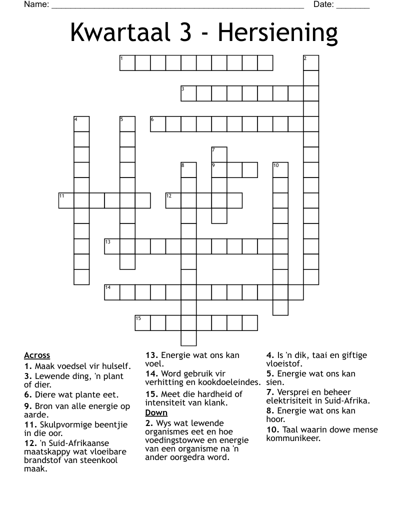 Kwartaal 3 - Hersiening Crossword