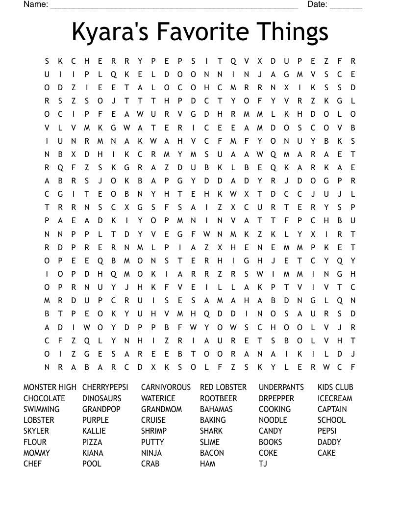 Kyara's Favorite Things Word Search