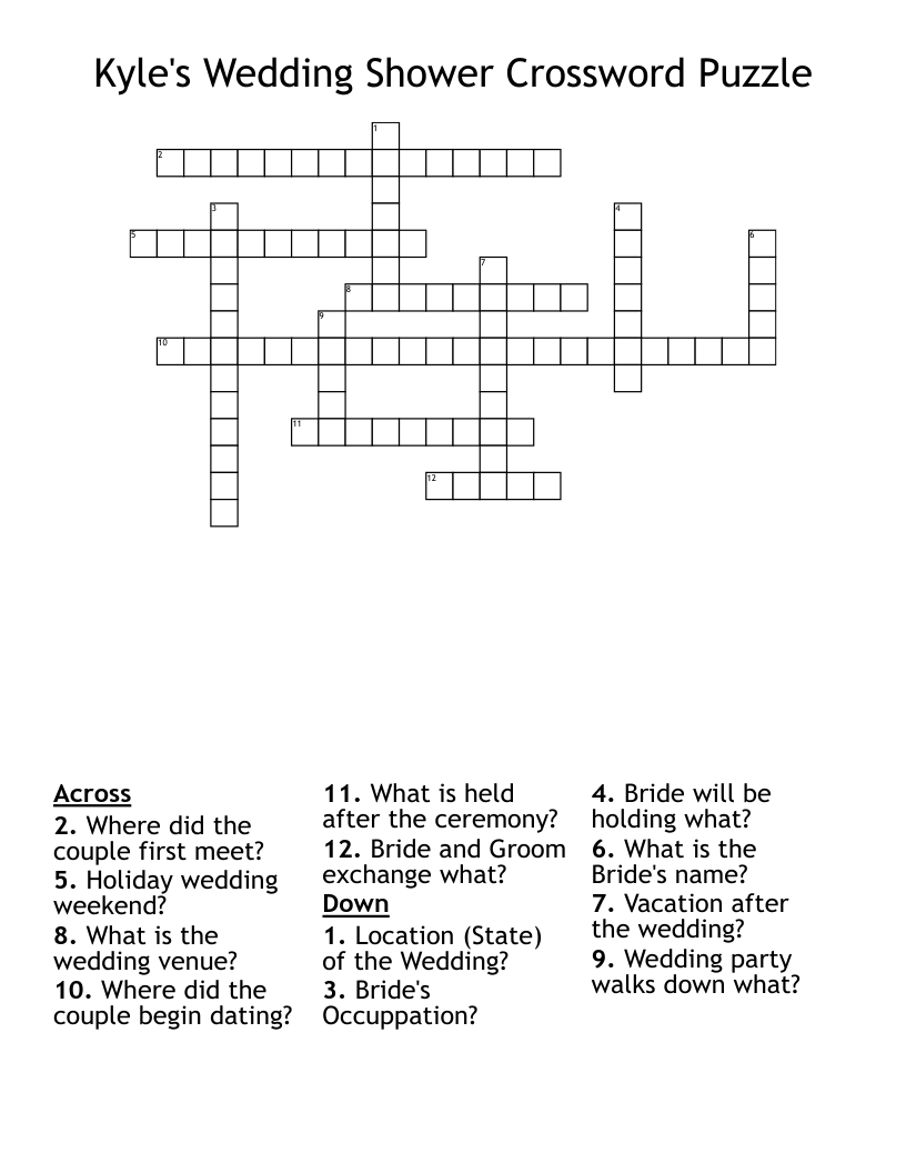 Kyle's Wedding Shower Crossword Puzzle