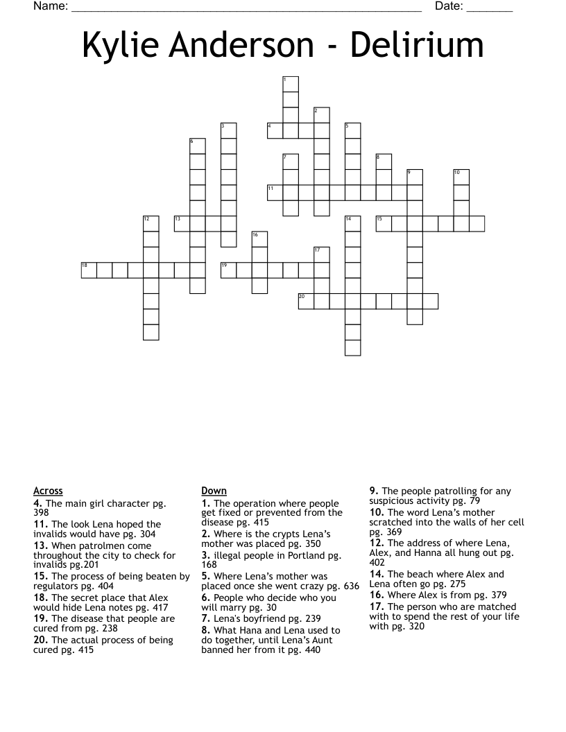 Kylie Anderson - Delirium Crossword