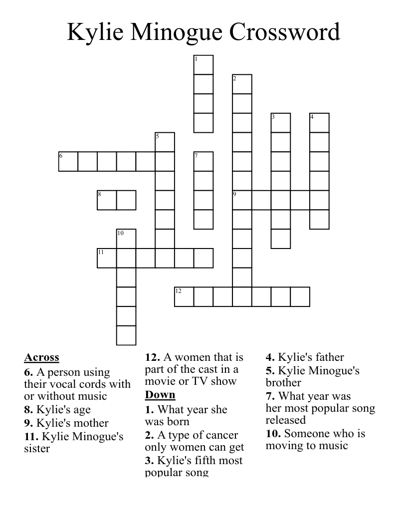 Kylie Minogue Crossword 