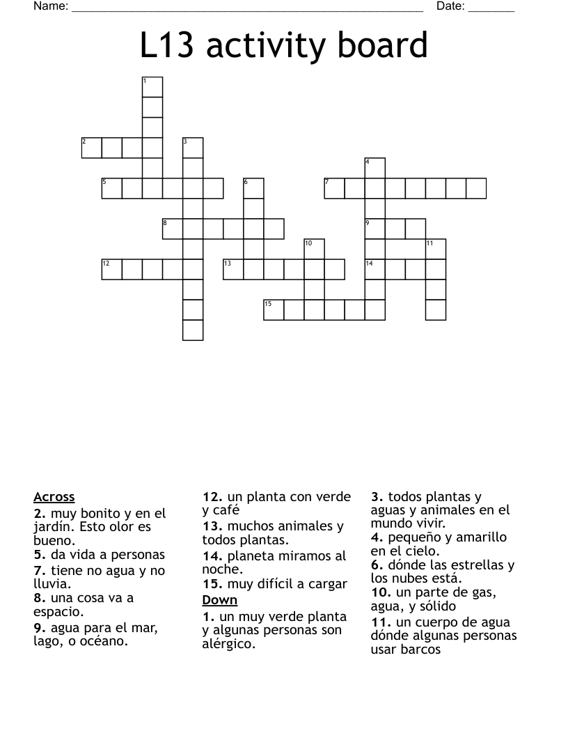 L13 activity board  Crossword