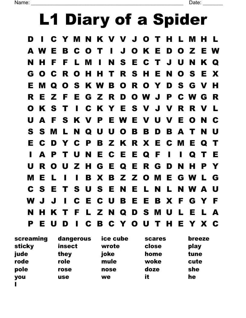 L1 Diary of a Spider Word Search