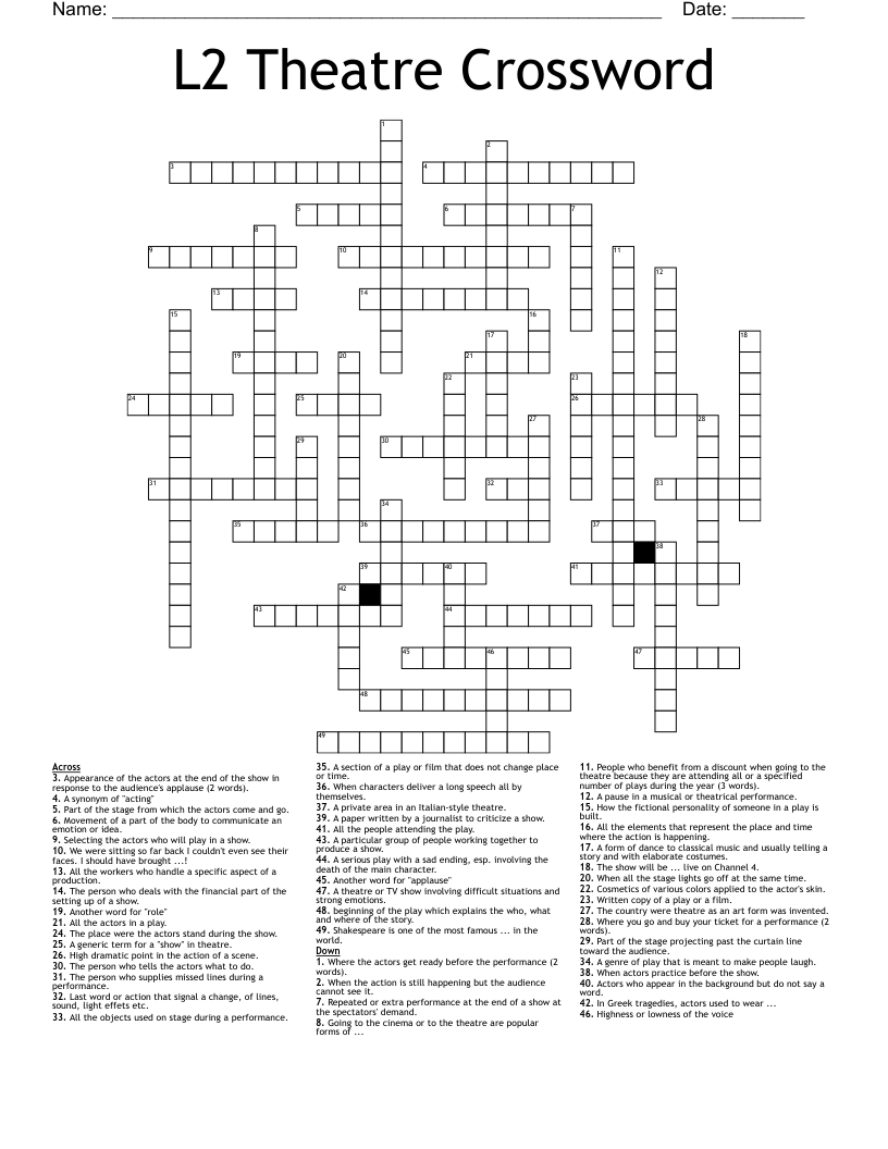L2 Theatre Crossword