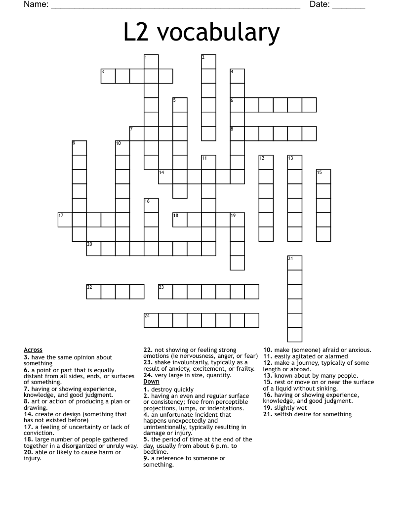 L2 vocabulary  Crossword