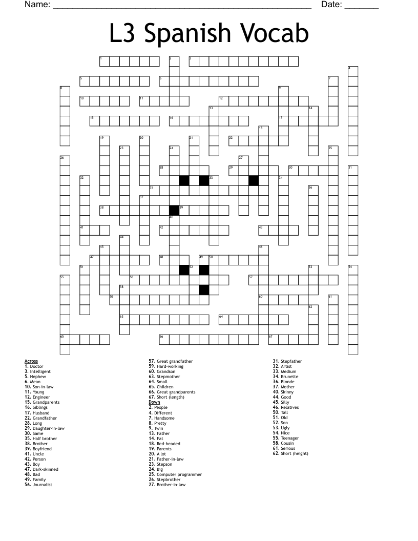 L3 Spanish Vocab Crossword