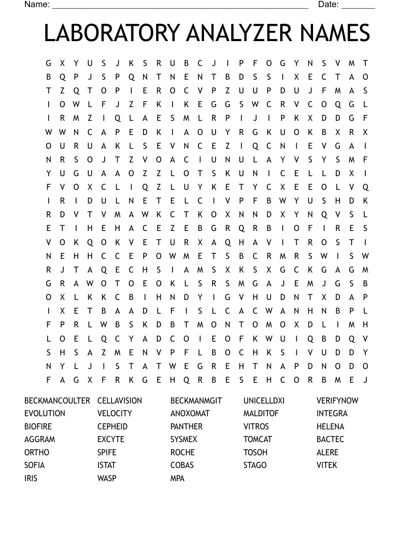LABORATORY ANALYZER NAMES Word Search