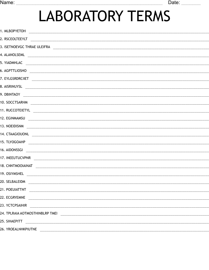 LABORATORY TERMS Word Scramble