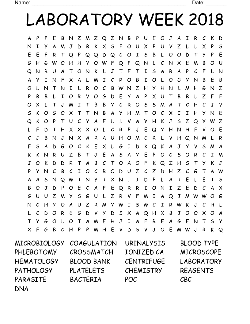 LABORATORY WEEK 2018 Word Search