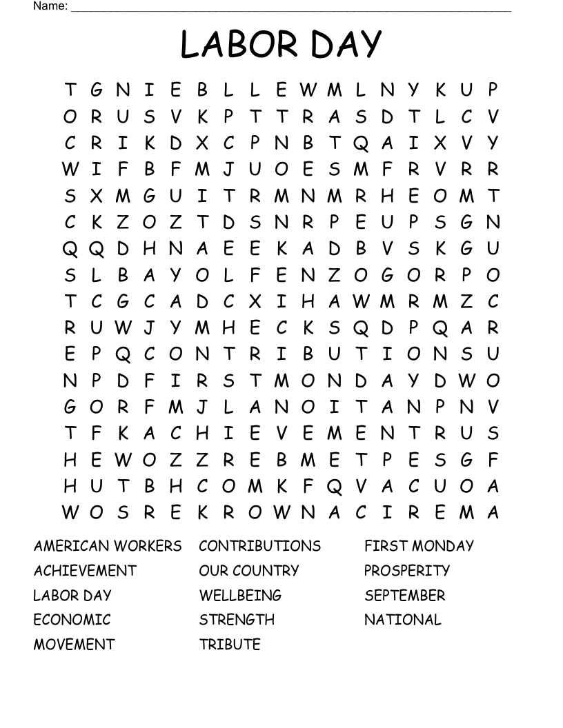 LABOR DAY Word Search
