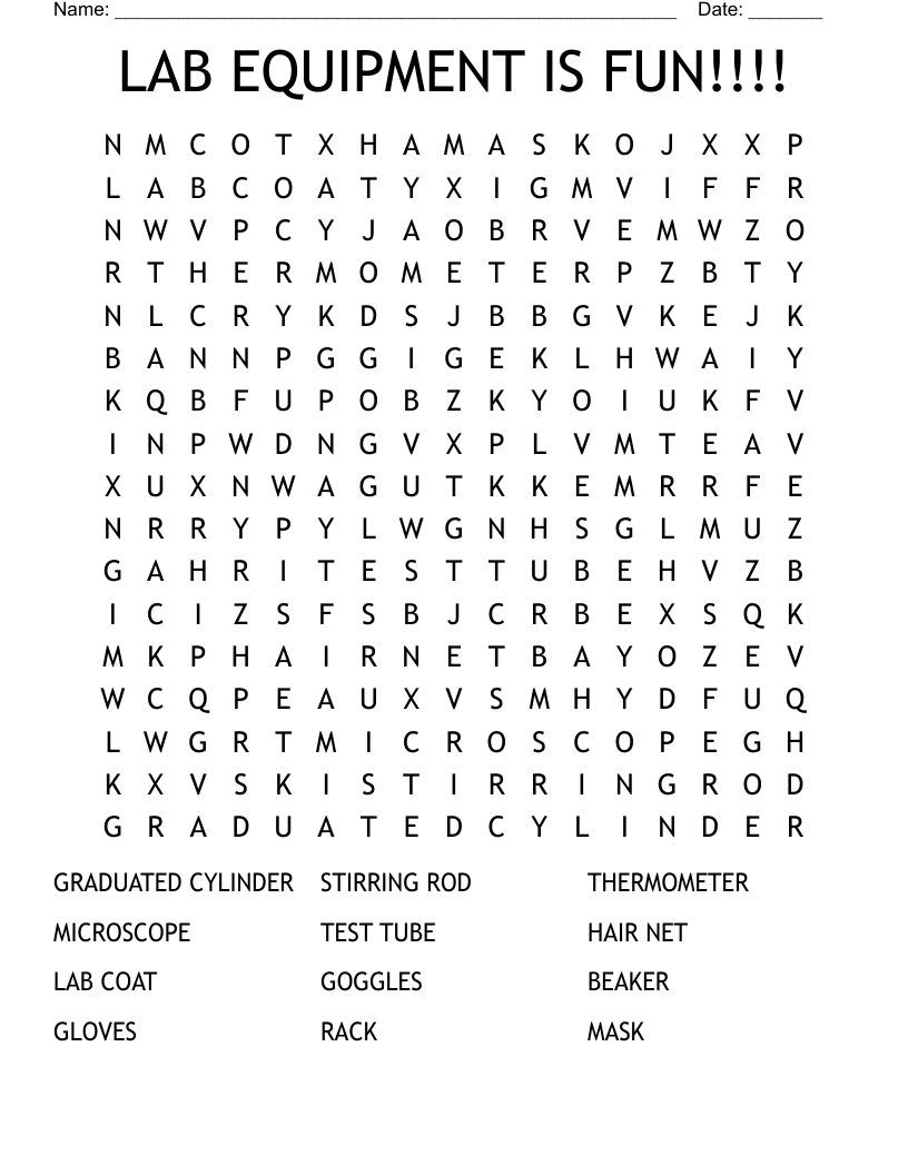 LAB EQUIPMENT IS FUN!!!! Word Search