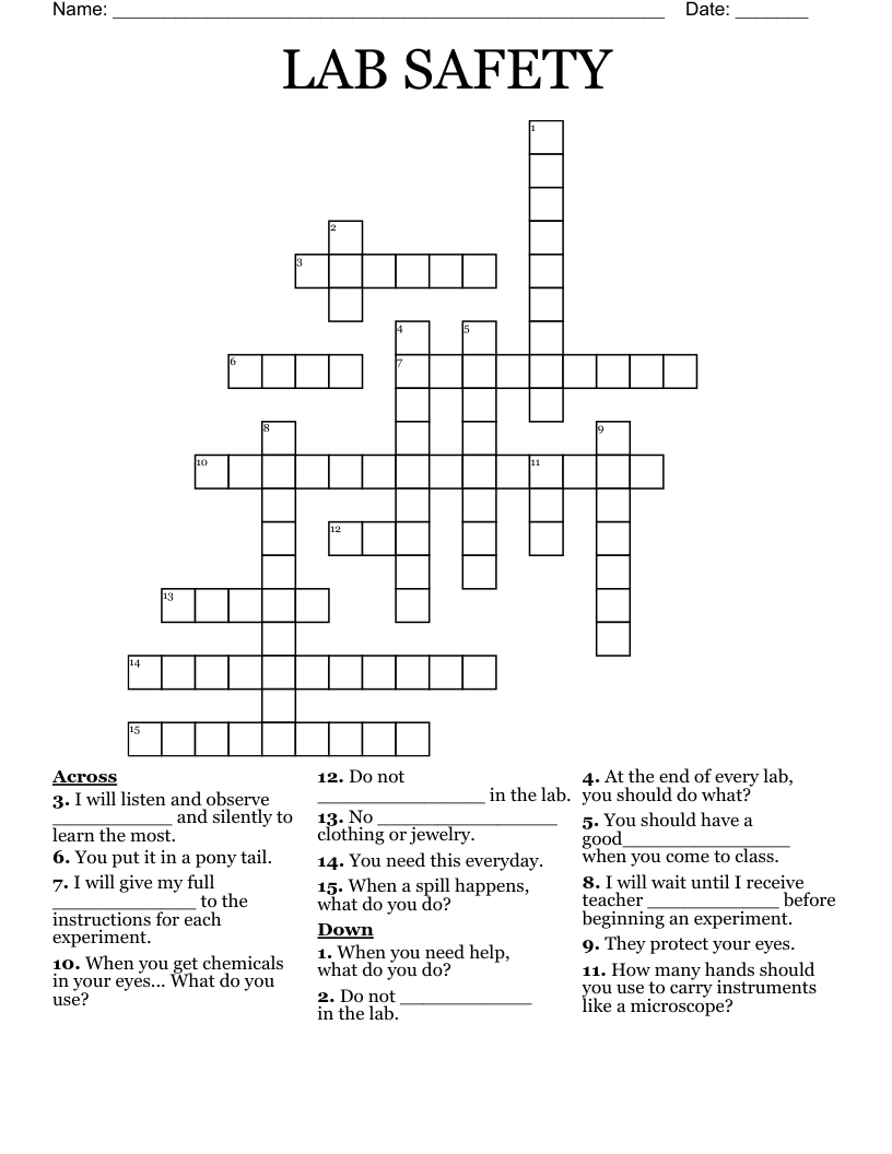 LAB SAFETY Crossword