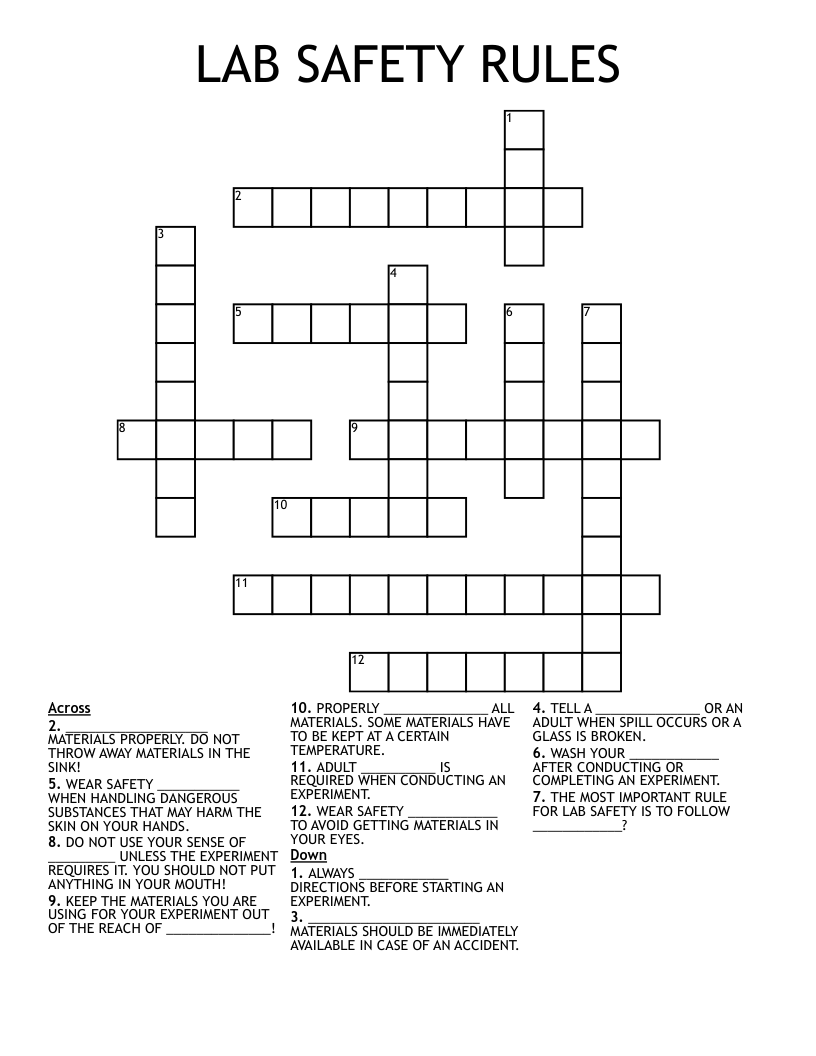 LAB SAFETY RULES Crossword
