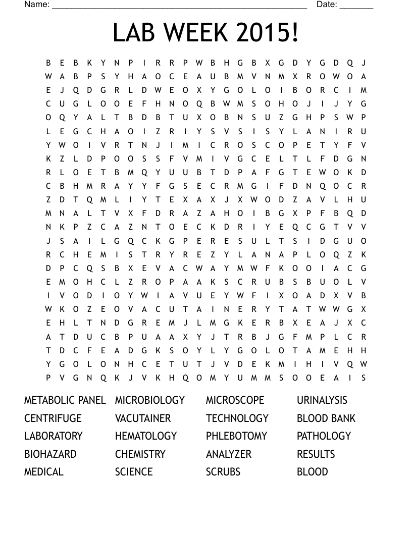 LAB WEEK 2015! Word Search