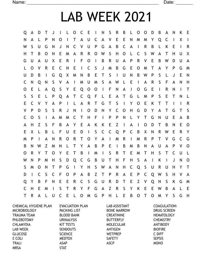 LAB WEEK 2021 Word Search