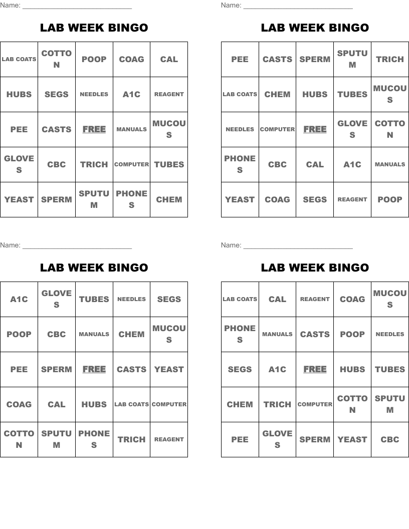 LAB WEEK BINGO