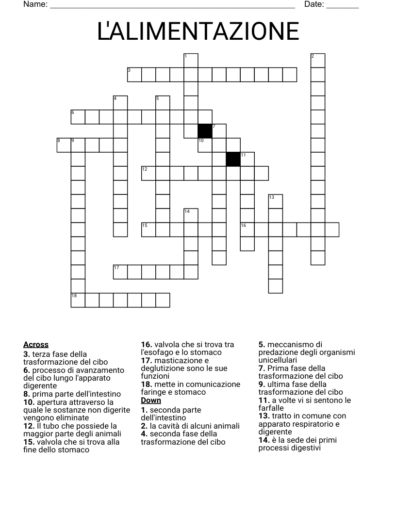 L'ALIMENTAZIONE Crossword