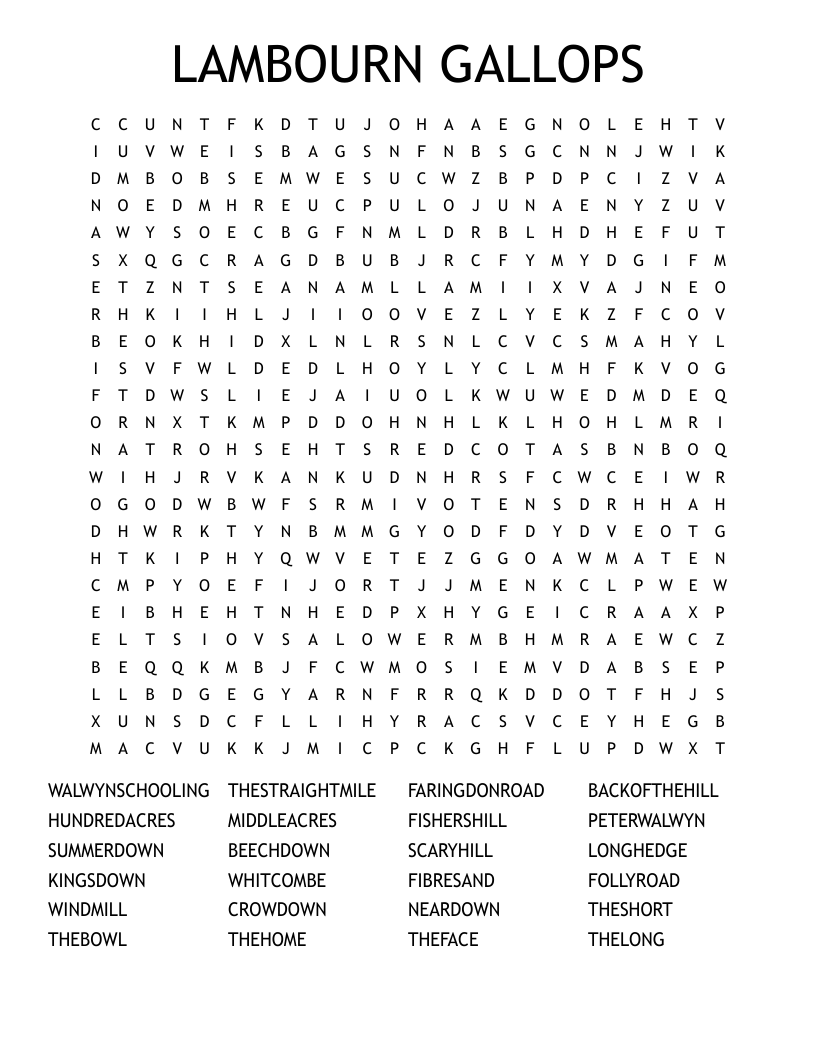 LAMBOURN GALLOPS Word Search