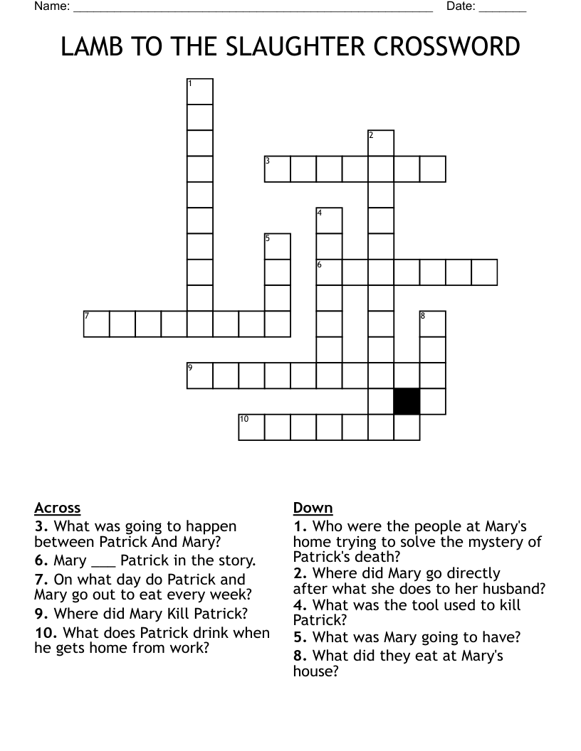 LAMB TO THE SLAUGHTER CROSSWORD