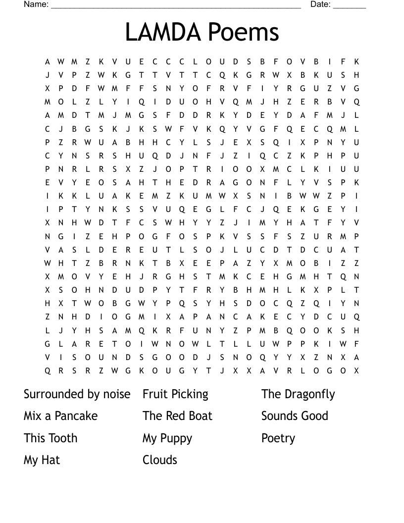 LAMDA Poems Word Search