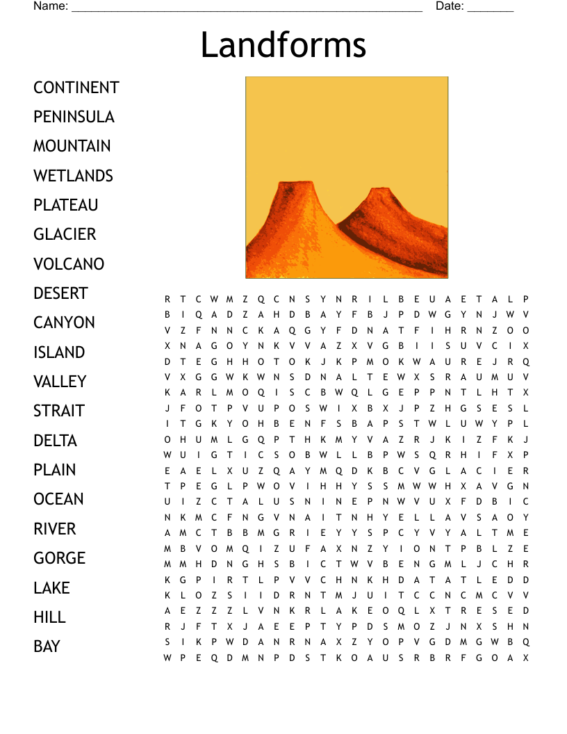Landforms Word Search