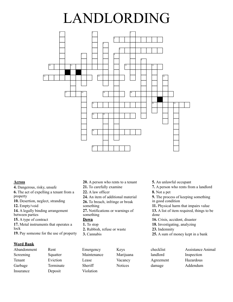 LANDLORDING Crossword