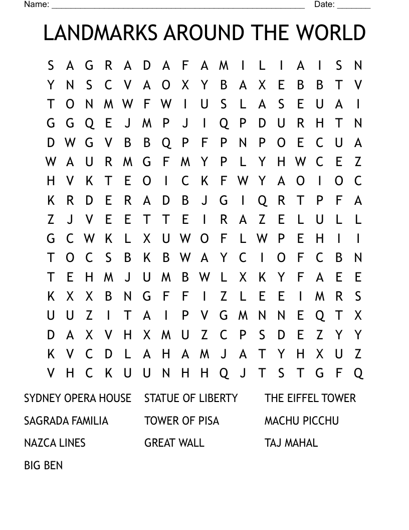 LANDMARKS AROUND THE WORLD Word Search