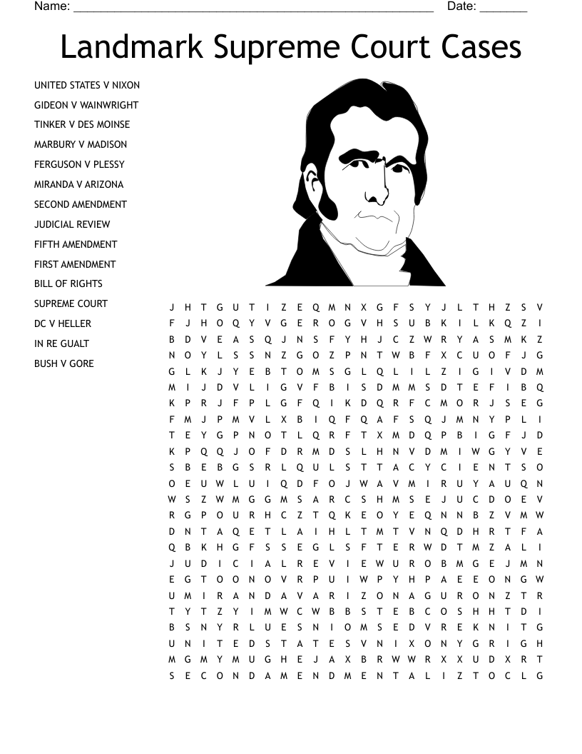 Landmark Supreme Court Cases Word Search