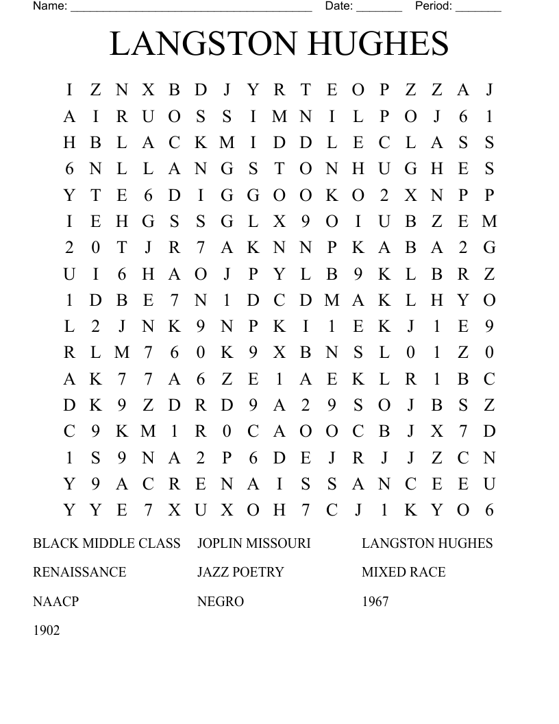 LANGSTON HUGHES Word Search