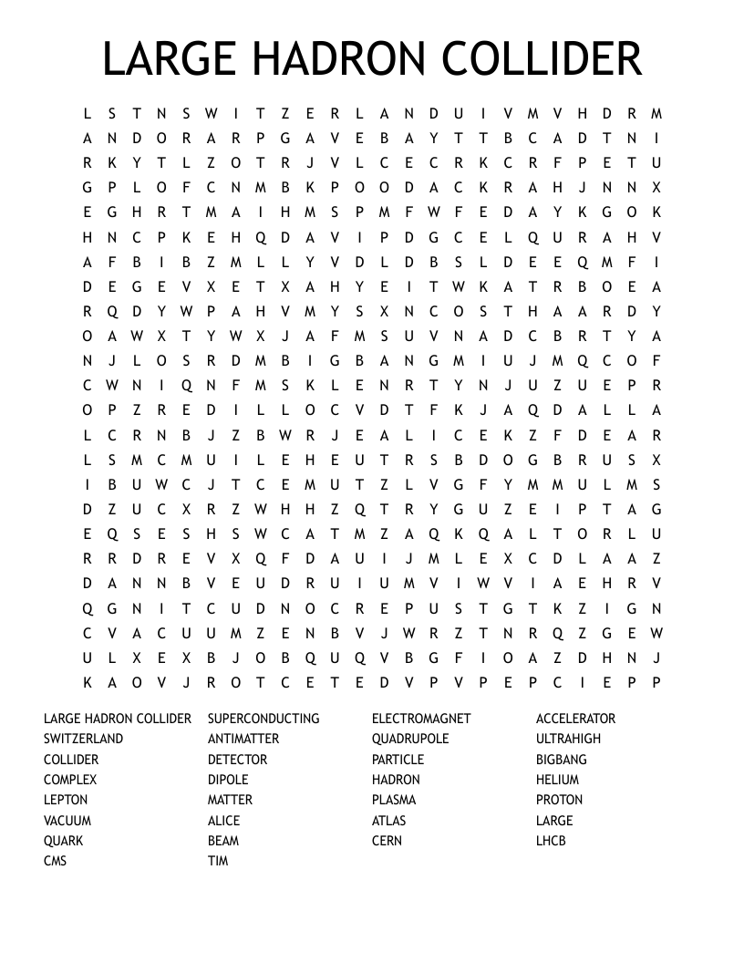 LARGE HADRON COLLIDER Word Search