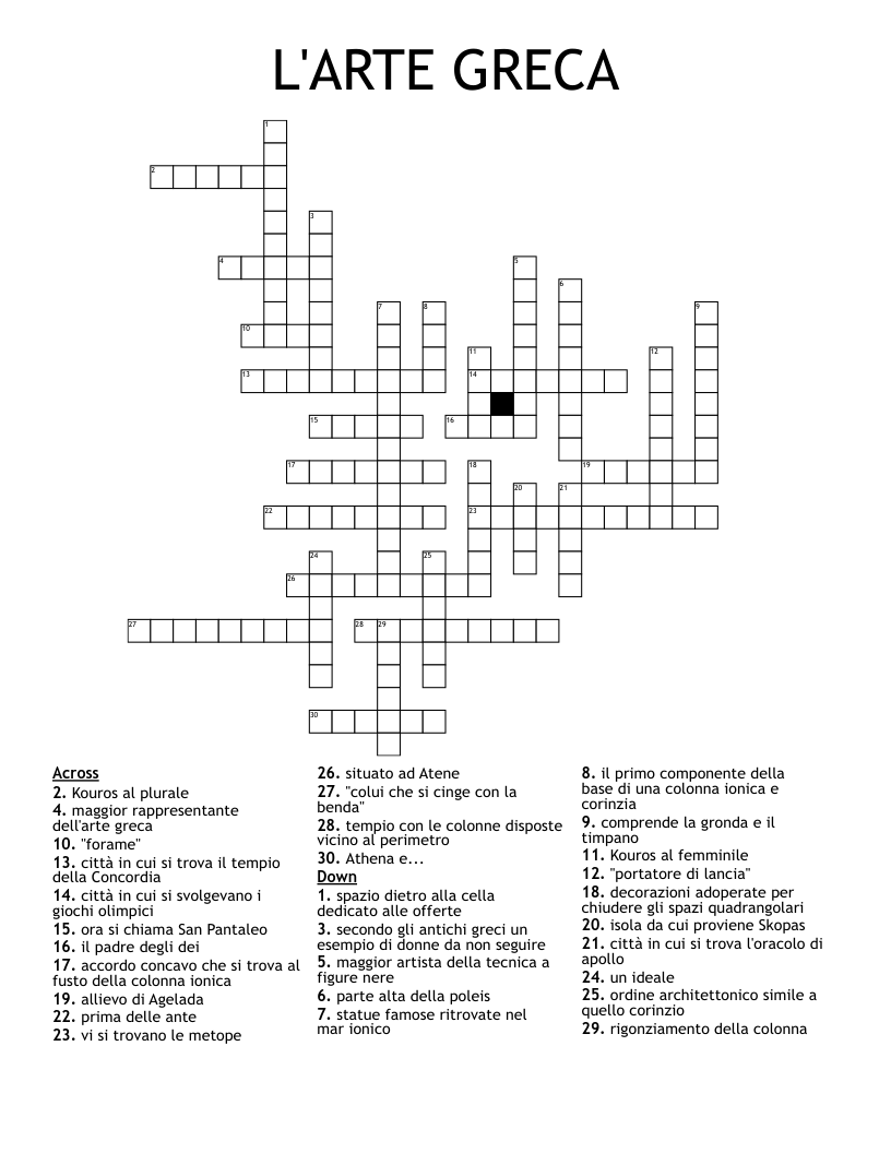 L'ARTE GRECA Crossword