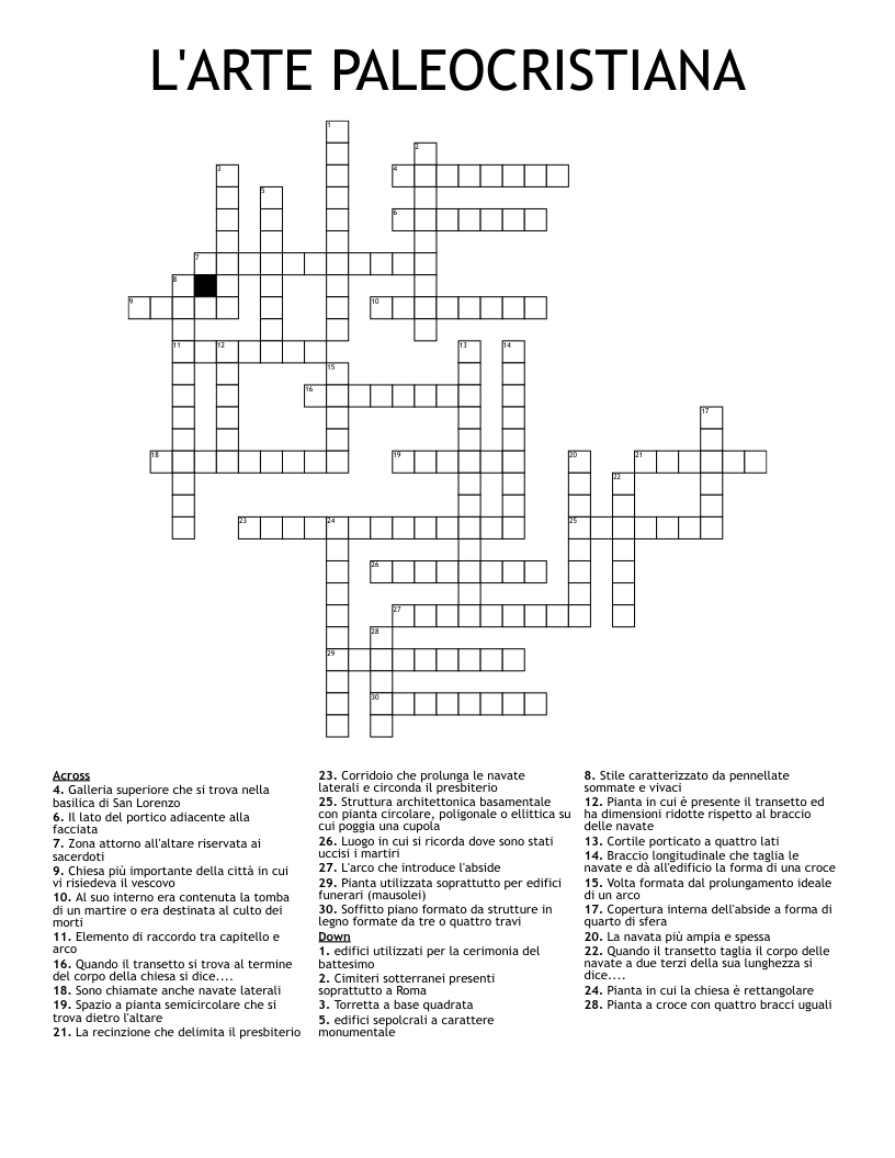 L'ARTE PALEOCRISTIANA Crossword