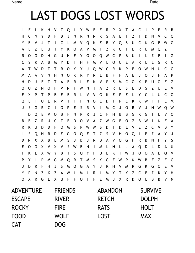LAST DOGS LOST WORDS Word Search
