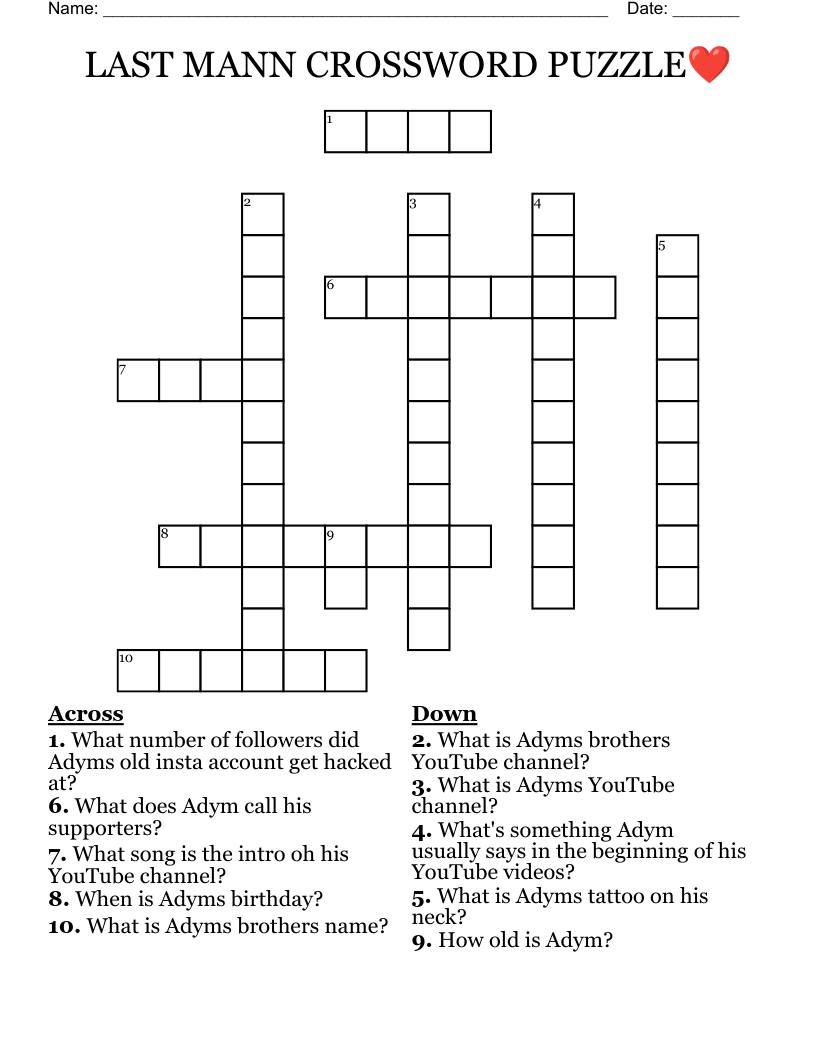 LAST MANN CROSSWORD PUZZLE❤️