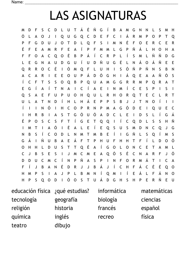 LAS ASIGNATURAS Word Search