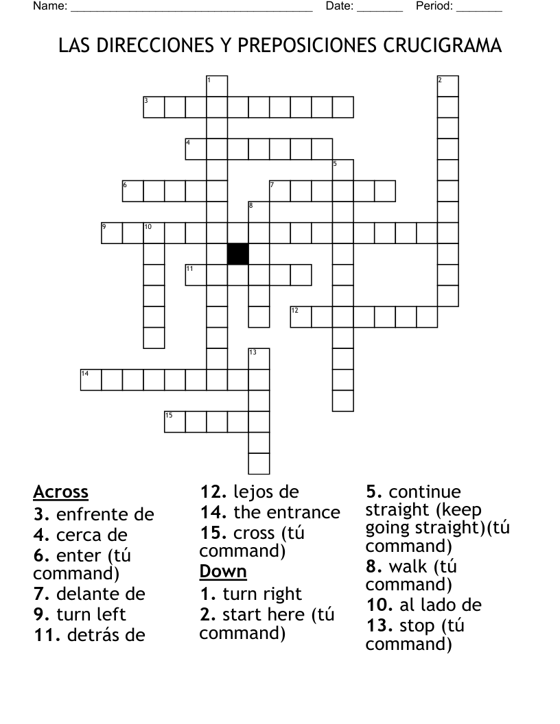 LAS DIRECCIONES Y PREPOSICIONES CRUCIGRAMA Crossword