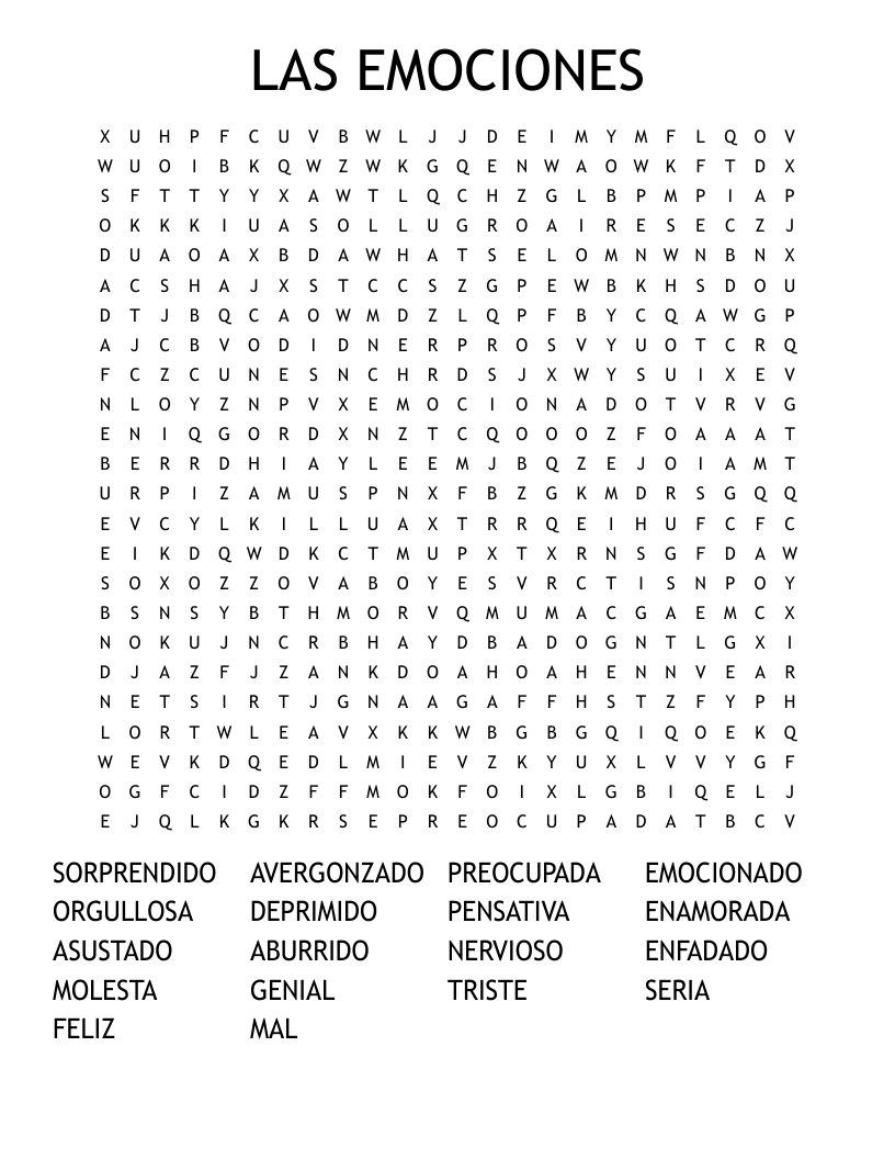LAS EMOCIONES Word Search