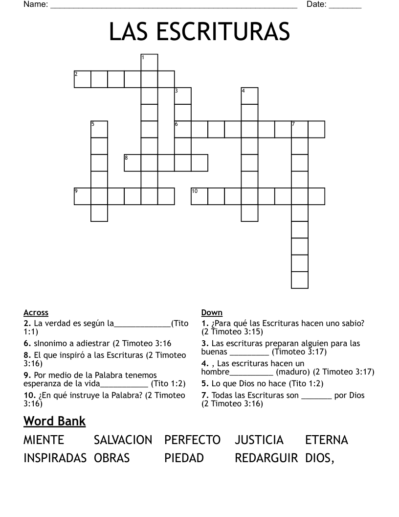LAS ESCRITURAS Crossword