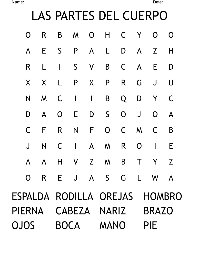 LAS PARTES DEL CUERPO Word Search