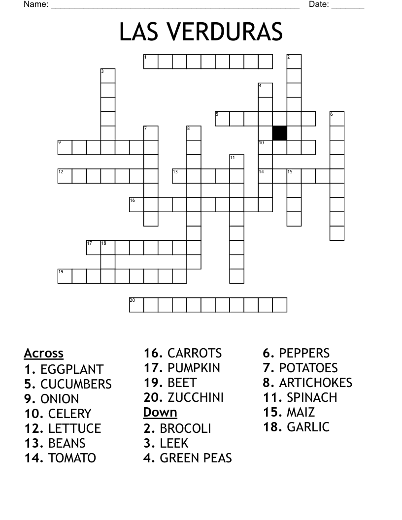 LAS VERDURAS Crossword