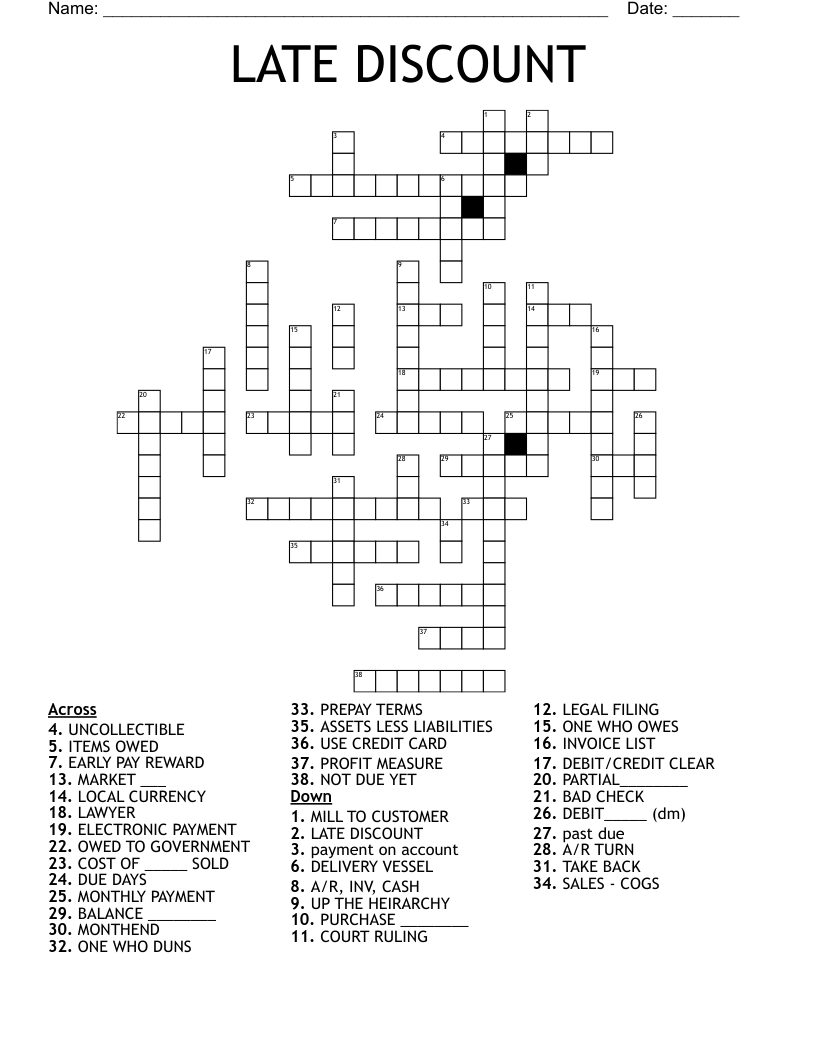 LATE DISCOUNT Crossword