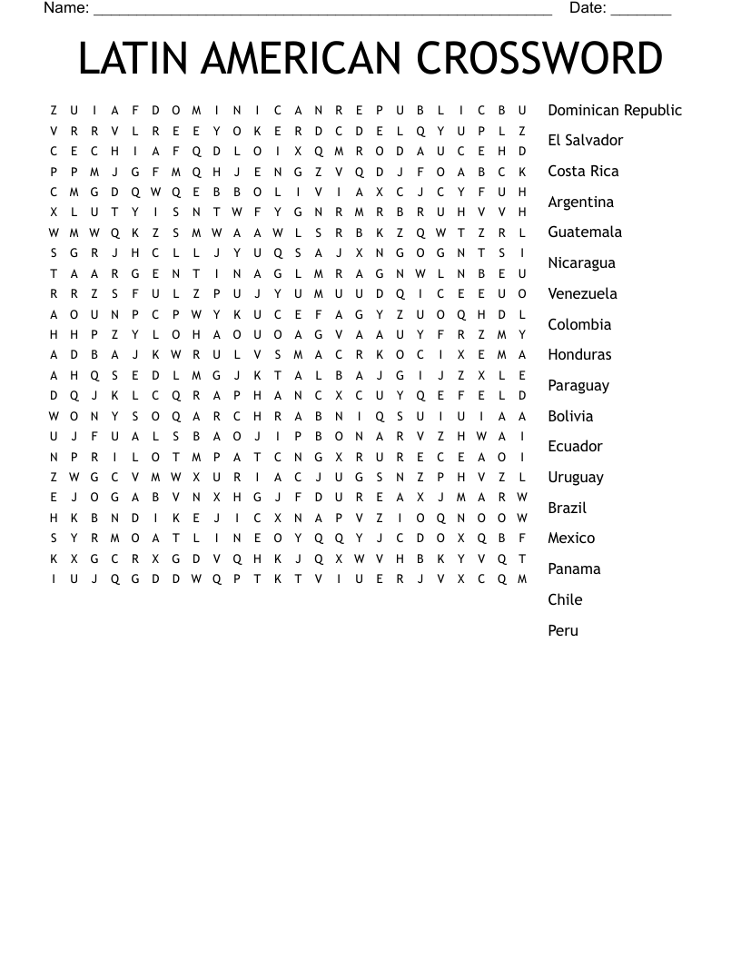 LATIN AMERICAN CROSSWORD Word Search