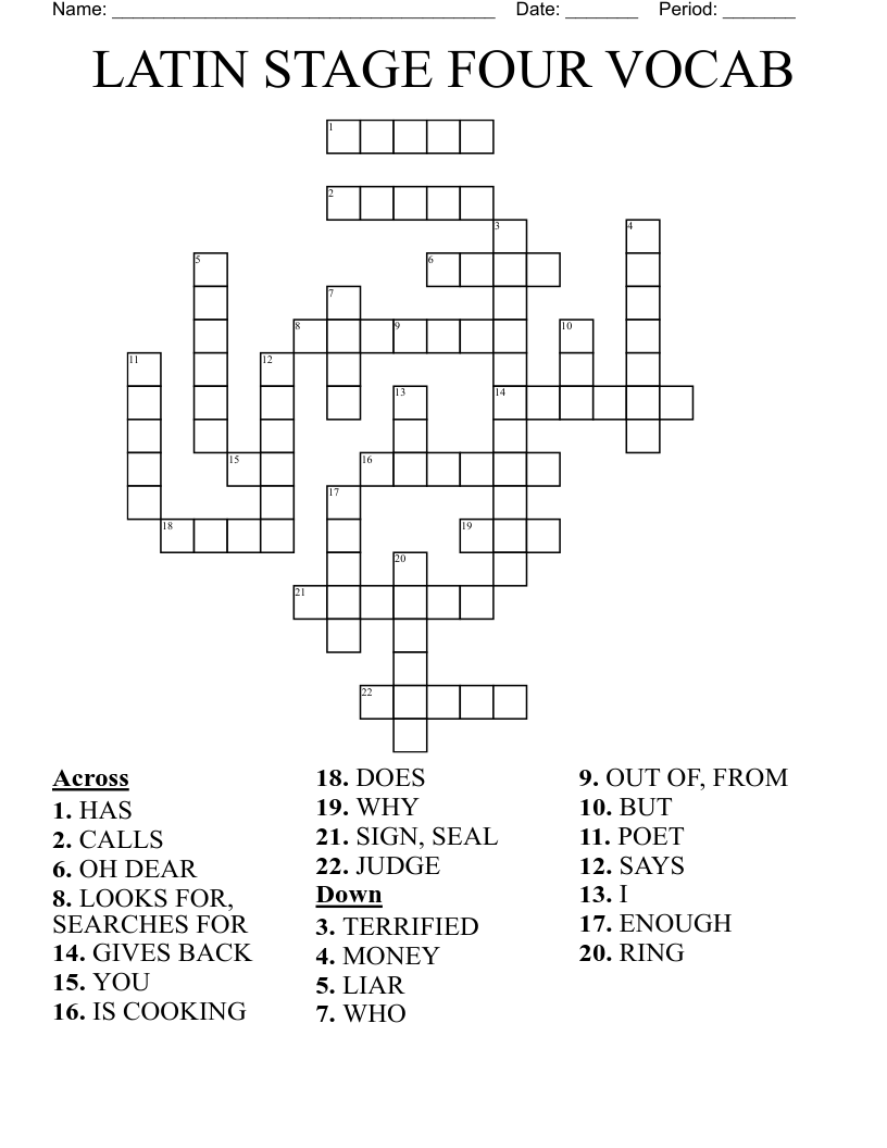 LATIN STAGE FOUR VOCAB Crossword