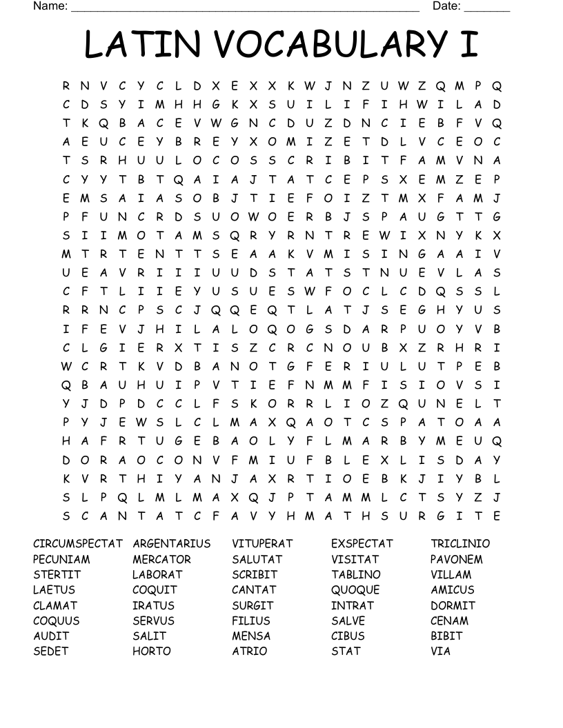 LATIN VOCABULARY I Word Search
