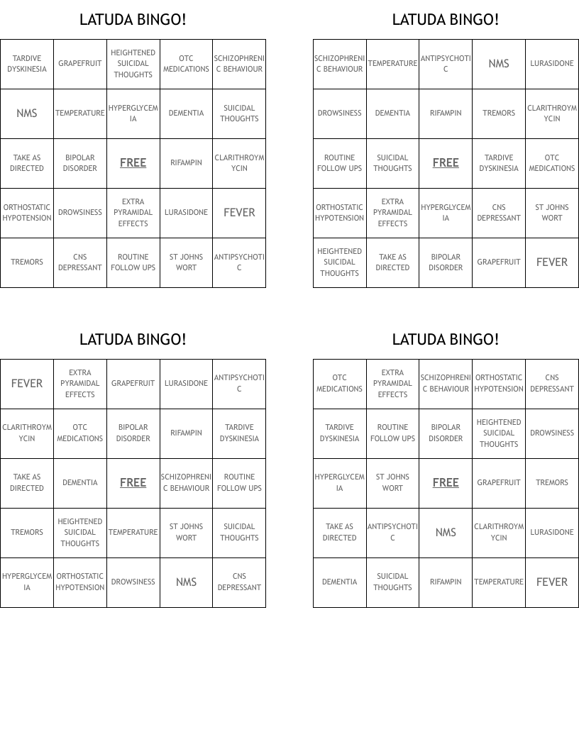 LATUDA BINGO!