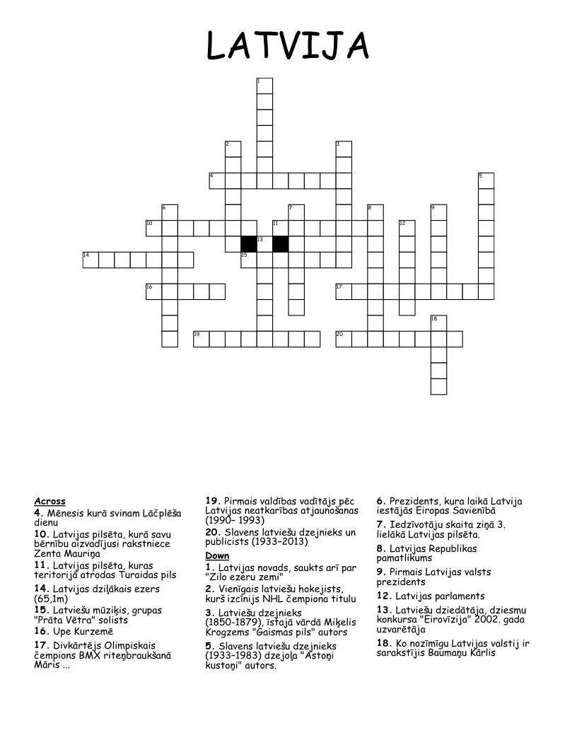 LATVIJA Crossword