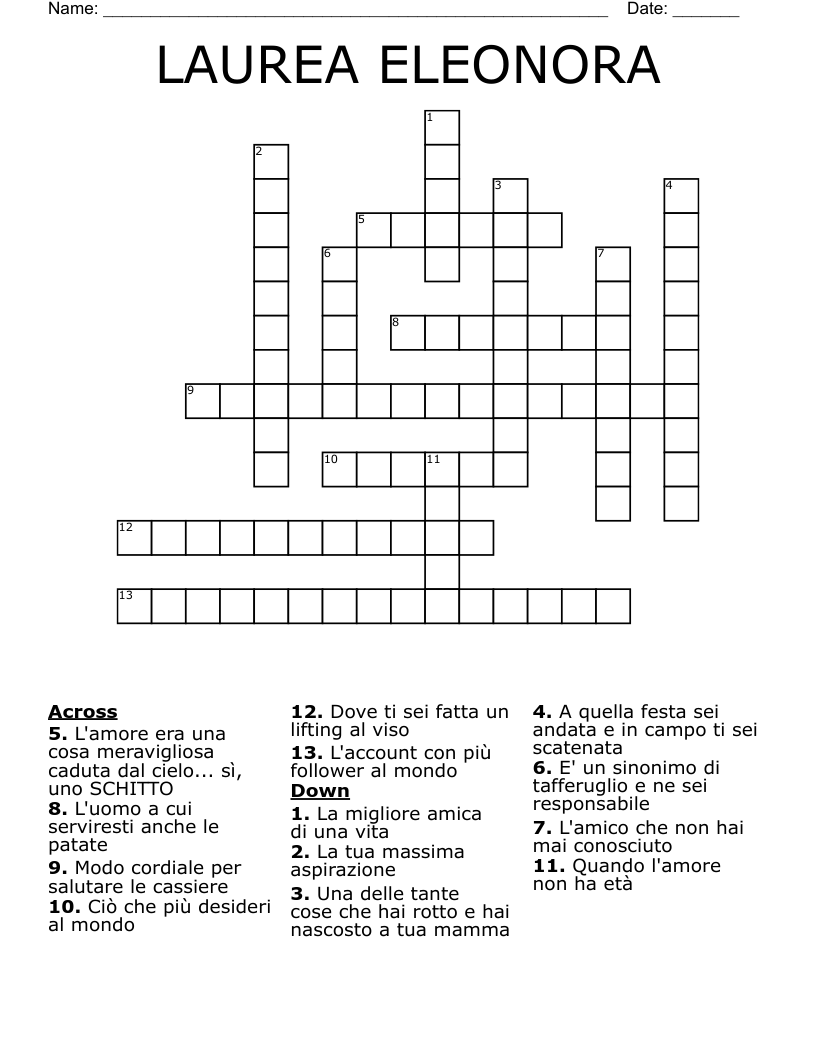LAUREA ELEONORA Crossword