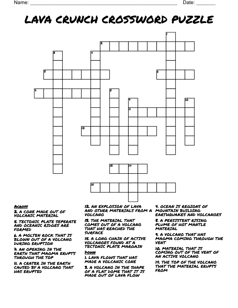 LAVA CRUNCH CROSSWORD PUZZLE