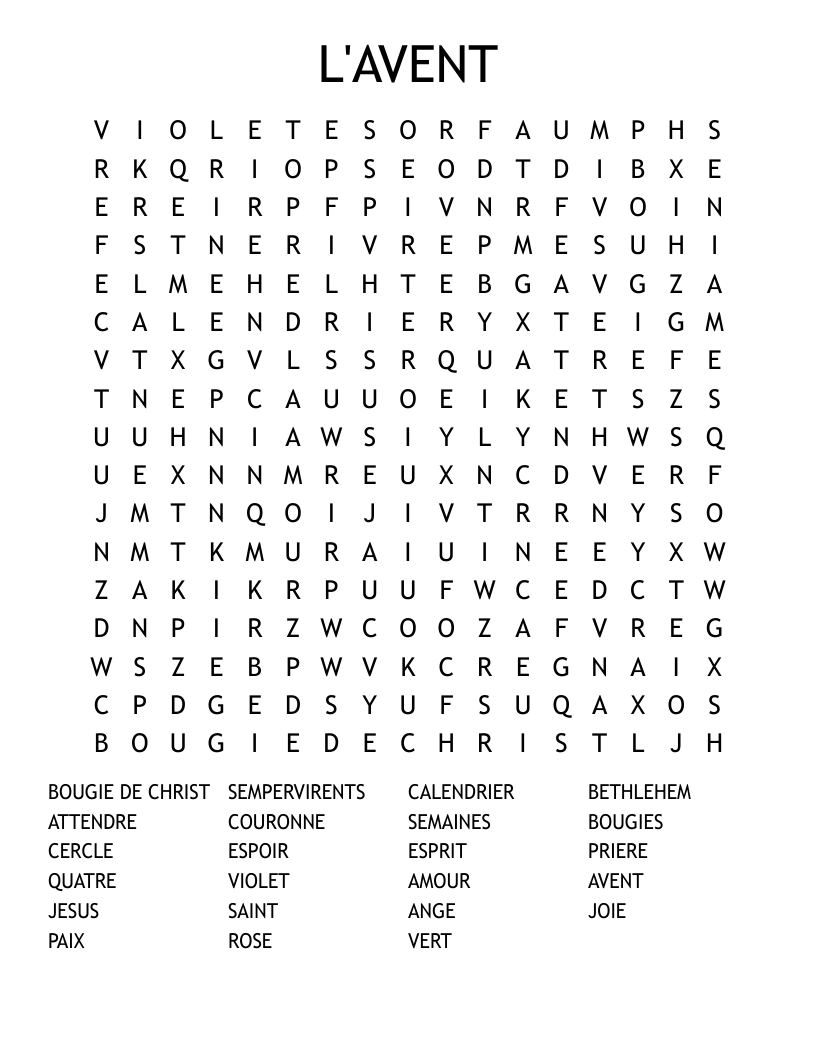 L'AVENT Word Search